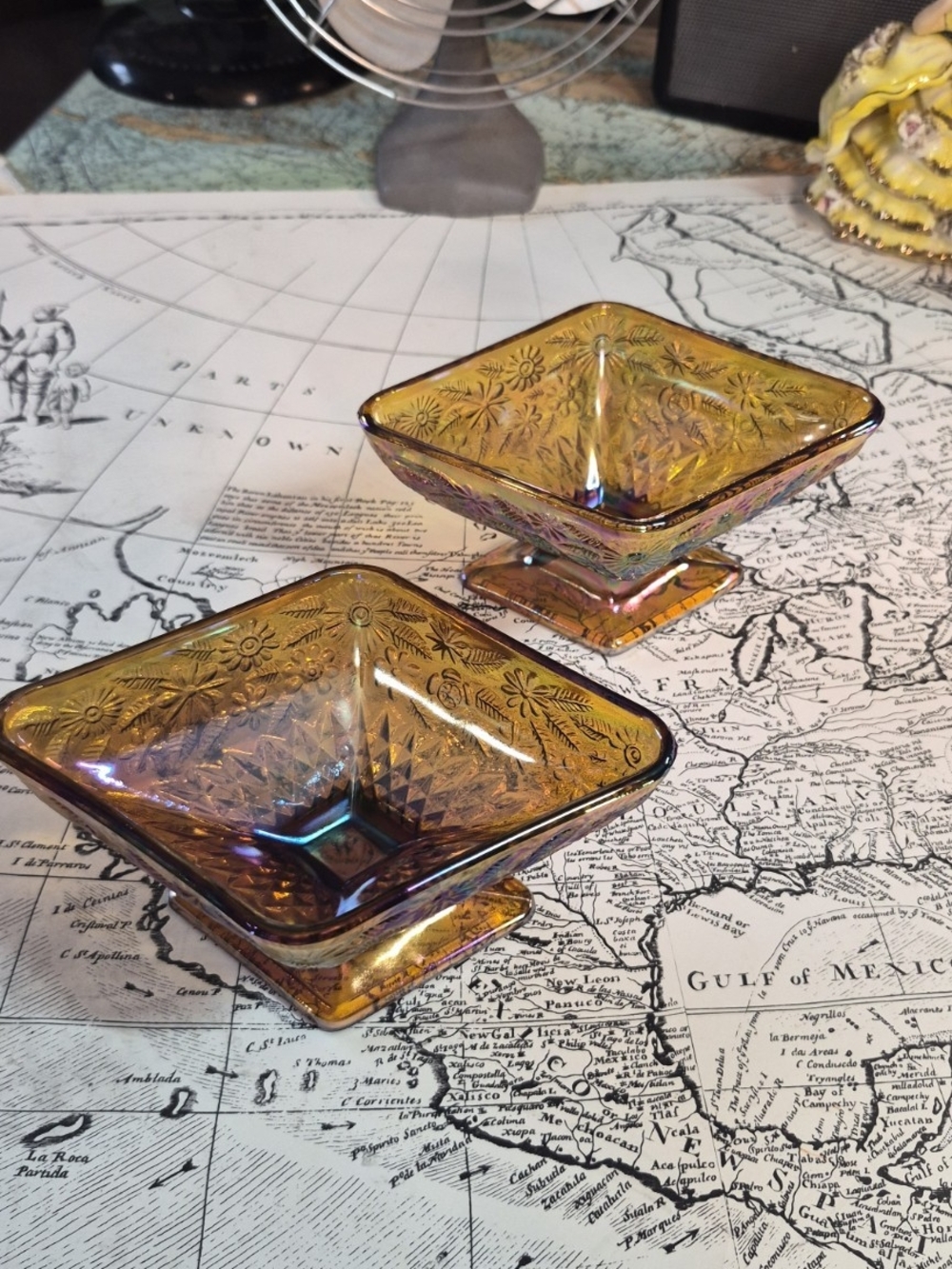 Amber Iridescent Glass Dessert Bowls - Set of 2 CARNIVAL GLASS